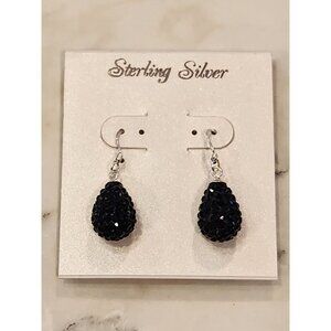 Sterling Silver Blue Crystal Teardrop Dangle Earrings
